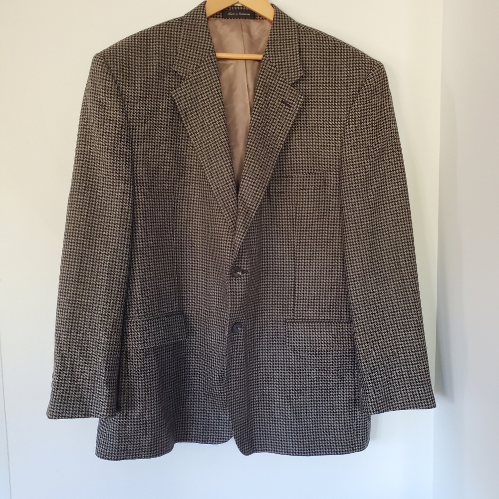 CHAPS RALPH LAUREN 100% Lambswool Blazer 46R Houndstooth 2-Button Sport Jacket